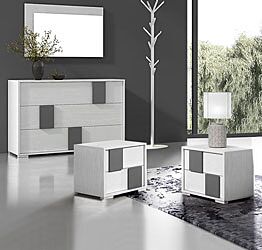 Set moderno composto da comodini e comò, moderni