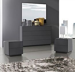 Set moderno composto da comodini e comò 4 cassetti, Grigio scuro in offerta
