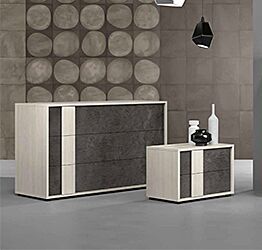 Coppia di comodini e comò, finitura Ardesia scura e Bianco altea
