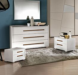 Set comò e comodini Noce bianco con maniglie Noce naturale