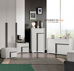 Set Garda con comò, 2 comodini e settimino in finitura Noce bianco