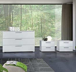 Set moderno per zona notte con Comò e Comodini, bianco opaco e grigio