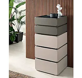 Settimino a 5 cassetti, Cachemire e Grigio Londra con piana vetro effetto Pietra Scura Zenzero Shop