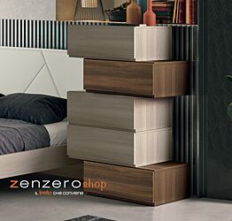 Settimino Bicolor particolare con 5 cassetti sfalsati di alta qualità in Olmo e Quercia brown