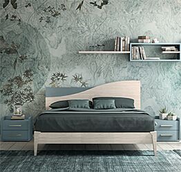 Letto matrimoniale Mare dettaglio sulla testata in finitura Noce brina e Rovere gesso