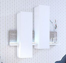 Modulo moderno, porta oggetti, colore bianco opaco e grigio cemento