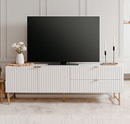 Porta TV bianco opaco stile nordico con gambe dorate Zenzero Shop