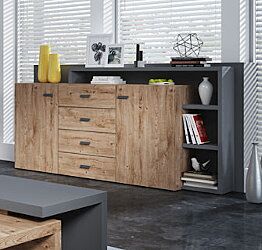 Mobile contenitore 2 ante e 4 cassetti, rovere rustico e antracite