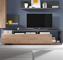 Mobile porta TV living, antracite e rovere rustico