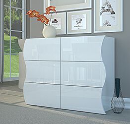 Madia/ Comò 6 cassetti sagomati in finitura bianco laccato lucido, linea onda