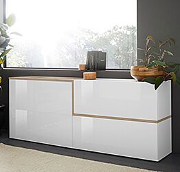 Madia moderna con 4 ribalte in finitura Bianco lucido e Pero