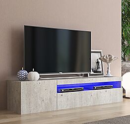 Base Porta TV moderna a 1 anta e 1 ribalta, finitura cemento