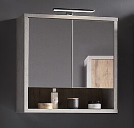 Pensile sospeso con 2 ante in finitura Cemento con specchio