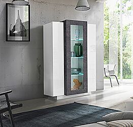 Vetrina moderna con 2 ante bianche e un'anta vetro in Ardesia