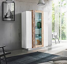 Vetrina moderna con 2 ante bianche e un'anta vetro in Pero