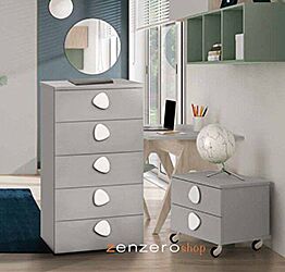 Composizione Settimino e Comodino per camerette, finitura Grigio Seta