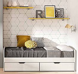 Letto singolo con cassettoni in finitura Bianco larice