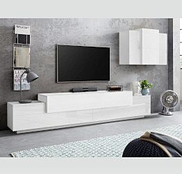 Mobile Porta TV moderno L.240 cm con pensile sospeso in finitura Bianco