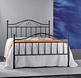 Letto Glinka in tubolare di ferro con pomoli del colore del letto, una piazza e mezza, color grafite, made in Italy