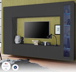 Parete attrezzata in finitura antracite lucido con vetrina