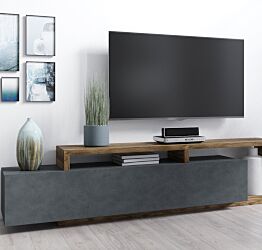 Porta TV con cassetto, finitura noce e antracite spatolato