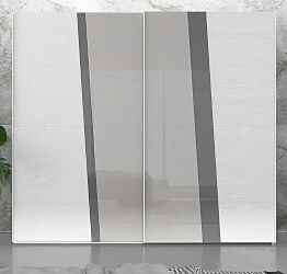 Armadio scorrevole Upupa in finitura Frassino gesso con dettagli vetro grigio chiaro