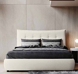 Letto matrimoniale con cassettone in ecopelle bianca con contenitore, Made in Italy