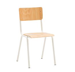 Sedia con fusto bianco con seduta e schienale tinta naturale