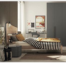 Camera con letto 1 piazza e mezza in finitura Grigio titanio e Royal Oak