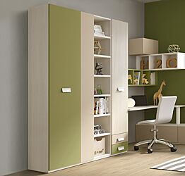 Armadio con 3 ante battenti, 2 cassetti e libreria in finitura LACCATO con struttura in Olmo