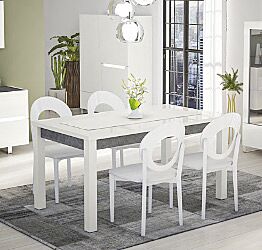 Tavolo fisso L.160, moderno, bianco lucido e grigio