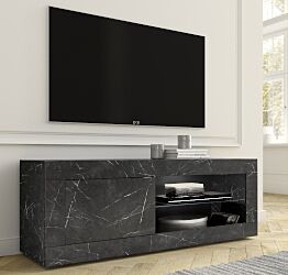 Porta TV, effetto marmo nero con 1 anta, Made in Italy
