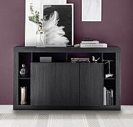 Credenze moderna di design a 3 ante, Nero frassinato Zenzero Shop