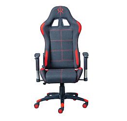 Poltrona da gaming in ecopelle nero/rossa, ruote con freno