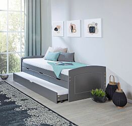 Letto con secondo letto estraibile con ruote e 3 cassetti, colore grigio