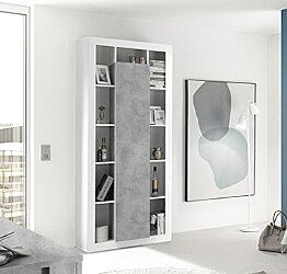 Colonna a 1 anta moderna, Bianco lucido e Cemento, Made in Italy