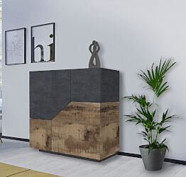 Conveniente Madia geometrica di design alta 2 ante, colore Ardesia e Pero