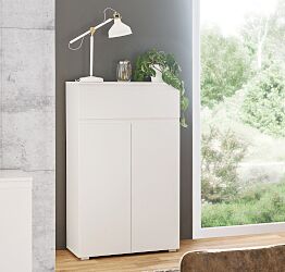Madia alta dal design semplice con 2 ante e 1 cassetto finitura Bianco opaco