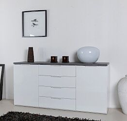 Madia 2 ante e 4 cassetti, finitura Bianco Lucido e Grigio