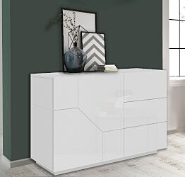 Nuova Madia moderna 2 ante e 3 cassetti, Bianco lucido 