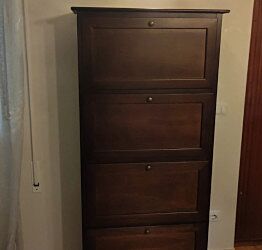 Elegante Scarpiera in legno colore lucido noce con 4 porte,170 cm