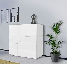Credenza alta a 2 ante, colore Bianco laccato lucido 
