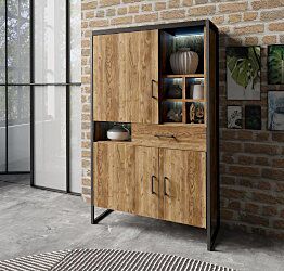 Credenza alta contenitore formata da 3 ante, 3 vani a giorno e 1 cassetto