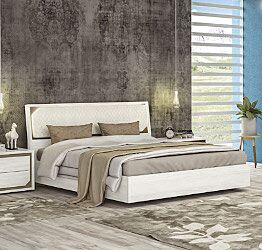 Letto matrimoniale contenitore con testiera olmo bianco e ecopelle bianca, made in Italy
