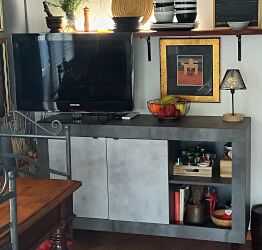 Credenza Madia moderna, 2 ante e vano a giorno con mensola, finitura Ossido e Beton