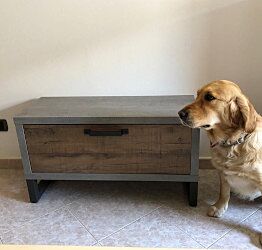 Panca in stile Industry con anta, Cemento e Rovere invecchiato