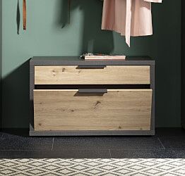 Panca con 1 ribalta e 1 cassetto Rovere chiaro e Grigio smoke, Made in Italy