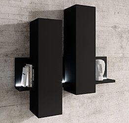 Modulo porta oggetti nero opaco, formato da una mensola e 2 pensili verticali