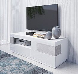 Porta TV  di design bianco lucido e cemento, L.160 