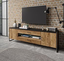 Porta TV grande finitura legno invecchiato e metallo nero